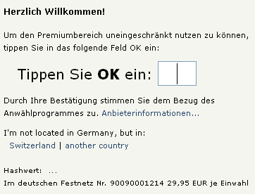 Hier wirbt ein teuerer Dialer um Ihr Einverständnis